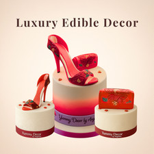 Edible Red Open Toe Shoe & Bag with Hand Paint – Sugarpaste Cake Topper Set