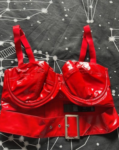 Red latex pvc corset bra - latex/pvc,