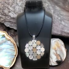 Mother Of Pearl Large Disc Pendant 5.2cm In Diameter Waxed Leather Plated Cord