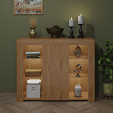 Modern 1 Door Sideboard Display Cabinet TV Unit Stand Matt Oak with LED Lights