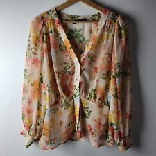 Zara Women Size S Pink Floral Peplum Sheer Puff Sleeve Blouse Casual Summer