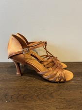 Supadance Tan Latin Ladies Satin Dance Shoes Size UK 4 2.5 Heel Made In England
