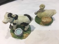 Model of Resin Cow with bell & bucket + free duck as beak broken - Nativity