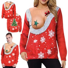  Women 3D Print Christmas Ugly Jumper Sweatshirt Funny Xmas Pullover Top Blouse