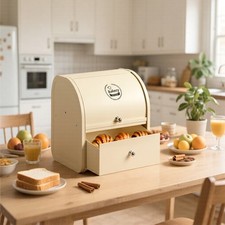 Vintage 2Tier Bread Bin Extra Large Steel Food Storage Retro Home Kitchen Buffet