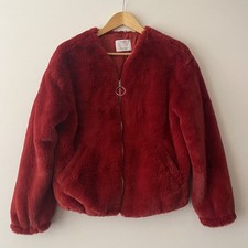 BERSHKA Jacket Sz S Red Fluffy