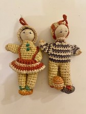 A pair of 1930s Hand Made Crocheted Miniature Dolls