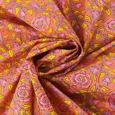 Indian Screen Printed Dark Peach Floral 100% Cotton Women Dress Fabric Craft