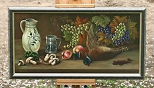 V. Dlugosch - Still Life With Mushrooms, Oil On Canvas Painting With Frame