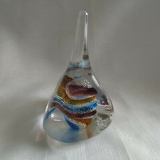 HEAVY DARTINGTON GLASS PAPERWEIGHT 13cms Tall Tri Sided Multicoloured Design 