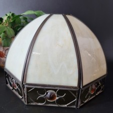 Tiffany Style Slab Glass Beaded Orange Wire Lampshade 9in Ceiling Shade