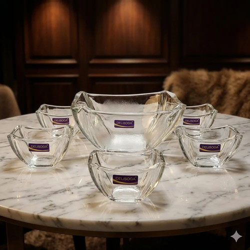 7pc square premium glass bowl - square,