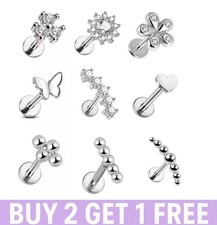 Tragus Earring Helix Stud Cartilage Flatback 16g 6mm 8mm Labret Silver Gold