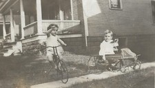 Vintage 1900's TODDLERS PLAYING WITH PEDAL CAR AND TRICYCLE PHOTO N2