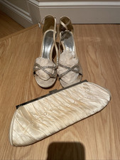 JFW matching Shoes And Clutch Bag Satin Cream Champagne Size 6 Silver Diamantés 