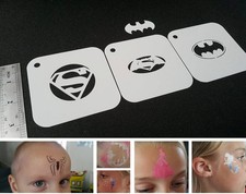 Kids Face Body Painting SUPERHERO Set of 3pcs Stencils Cupcake Icing Cartoon DIY