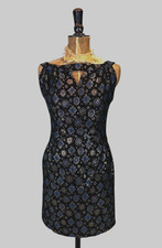 60's Vintage Black Blue Gold Brocade Sleeveless Mini Dress Party Evening Small