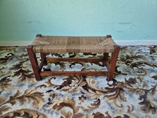 Vintage 1940s Low Wood Stool Woven Seat