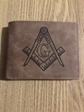 Laser Engraved Masonic Compass Symbol Vegan Leather Wallet