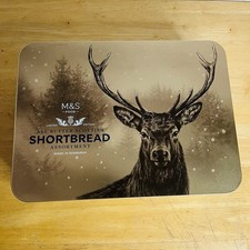 M & S Shortbread Metal Tin Empty - Christmas Deer 10” X 7.5” Marks And Spencer’s