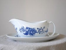 Royal Worcester “Rhapsody” Blue and White Fine Porcelain Gravy Boat and Saucer