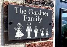 New Stick Family Slate House Name Plaque Door Number Sign Gate 4 Sizes