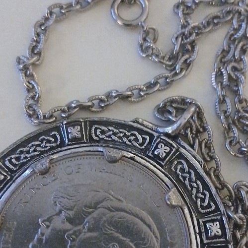 Silver tone coin pendant - tone,