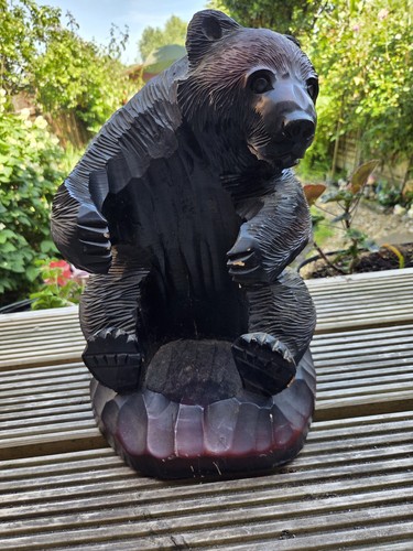 Wooden carved bear hokkaido - wooden,