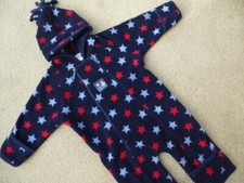 Jojo Maman Bebe Polar Fleece 6-9M ❤️All-in-One STAR SNOWSUIT ❤️ PRAMSUIT Winter