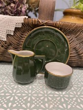 dark green & gold Apilco Bistroware Side Plate , Jug And Sugar Bowl