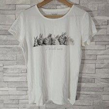 Ladies F&F Sleep T Shirt Rabbits White Medium Size 12-14 UK Top Cotton 