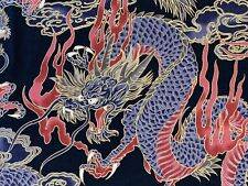 Japanese dragons fabric black
