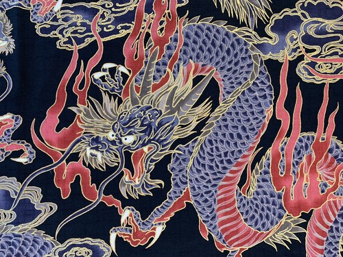 Japanese dragons fabric black