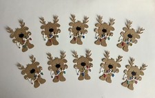 10x Reindeer with Fairy Lights Die-cuts Toppers for  Christmas Card-making