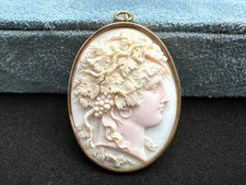 Antique Bacchante Cameo 19th C Gorgeous Beauty Pendant Set In Gold