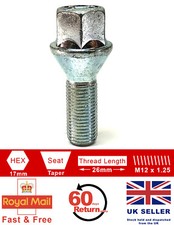 Single 1 x M12 x 1.25 26mm thread 17mm Hex alloy wheel bolts for Peugeot