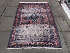 Shabby Chic Worn Vintage Hand Made Traditional Blue Pink Wool Rug 194x130cm