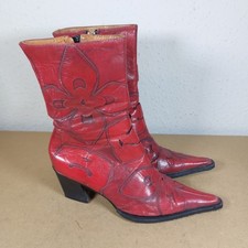 Spiral leather cowboy western Red size Uk 3.5 womens boots shoes Heels 6cm. Used