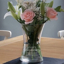 Personalised Anniversary Glass Vase: Wedding Anniversary Gift Couples