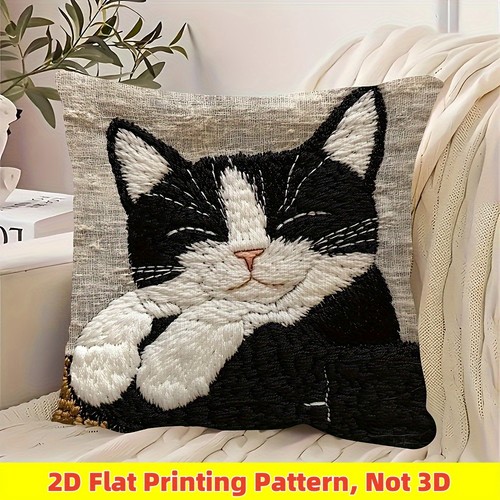 Black white cat pillow - white,