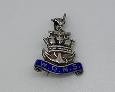 WWII British Royal Navy WRNS WRENS Sterling Silver Enamel Badge - BROOKIE 1944