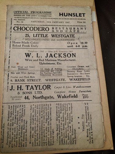 Vintage rugby league programme - vintage,