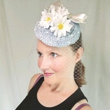 Blue White Floral Bow Veil