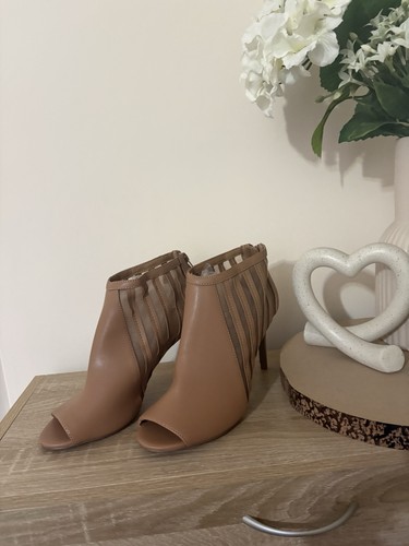 Brown faux leather peep toe - leather, peep-toe