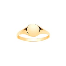 Solid 9ct Yellow Gold Plain Round Signet Ring Ladies Minimalist Dainty Pinky