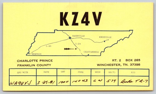 1981 kz4v qsl - card, charlotte