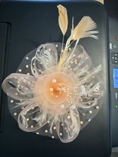 Fascinator Clip In Peach Pearl Net And Feather Stunning RRP £24.99