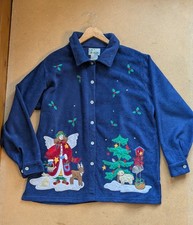 Vintage Christmas Fleece Shacket Embroidered Angel Size 20 Large Quacker Factory