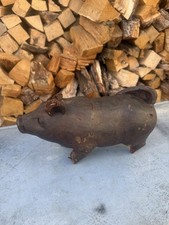 Antique Hand Carved Wooden Pig