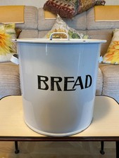 Vintage Enamel White Bread Bin Circular Large